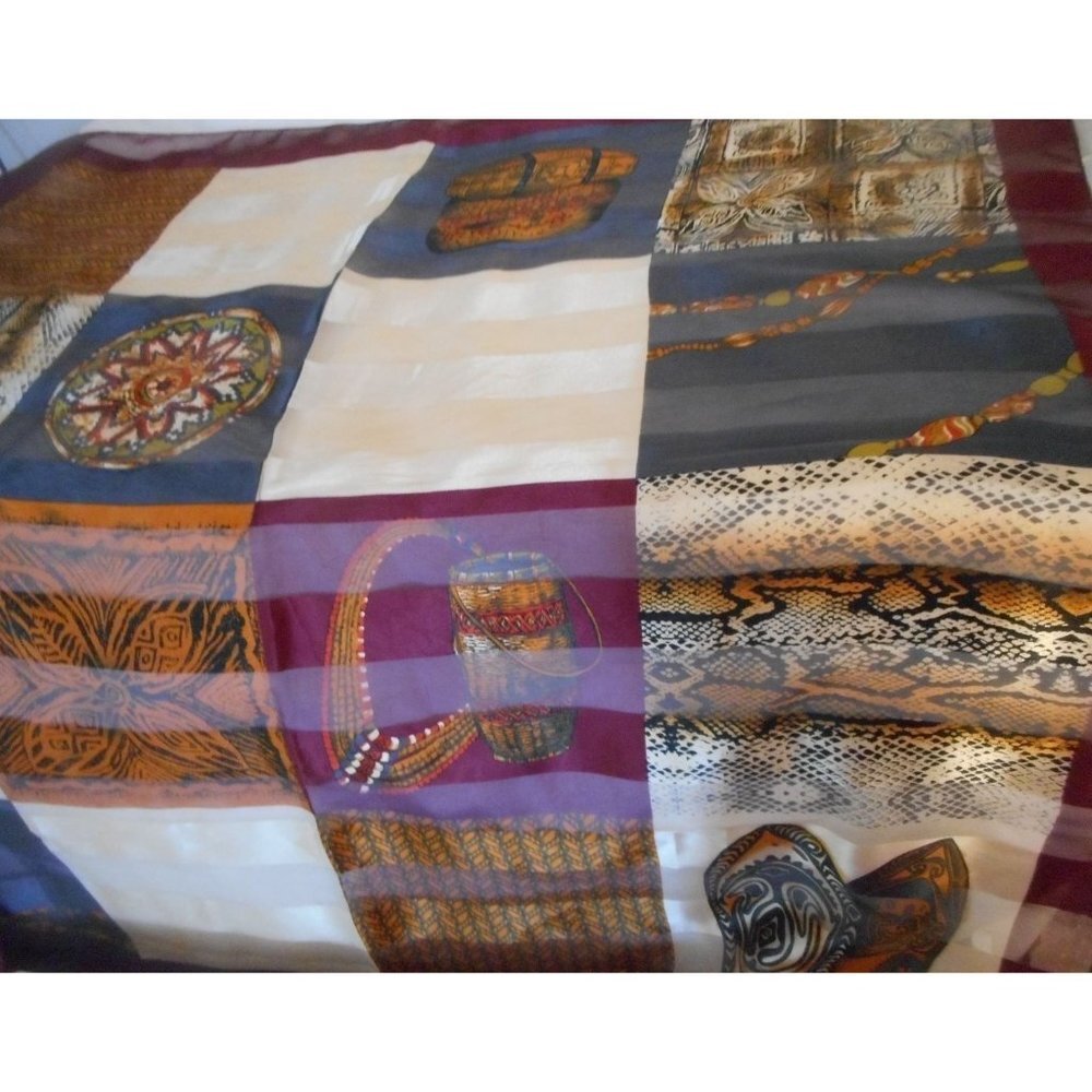 Vintage Sheer Striped African Ethnic Snake Tribal square scarf Estate find - Picture 1 of 8